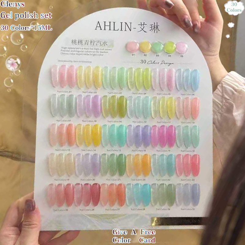 Resin Art Learning - طلاء أظافر جلينيس بـ30 لونًا، طلاء