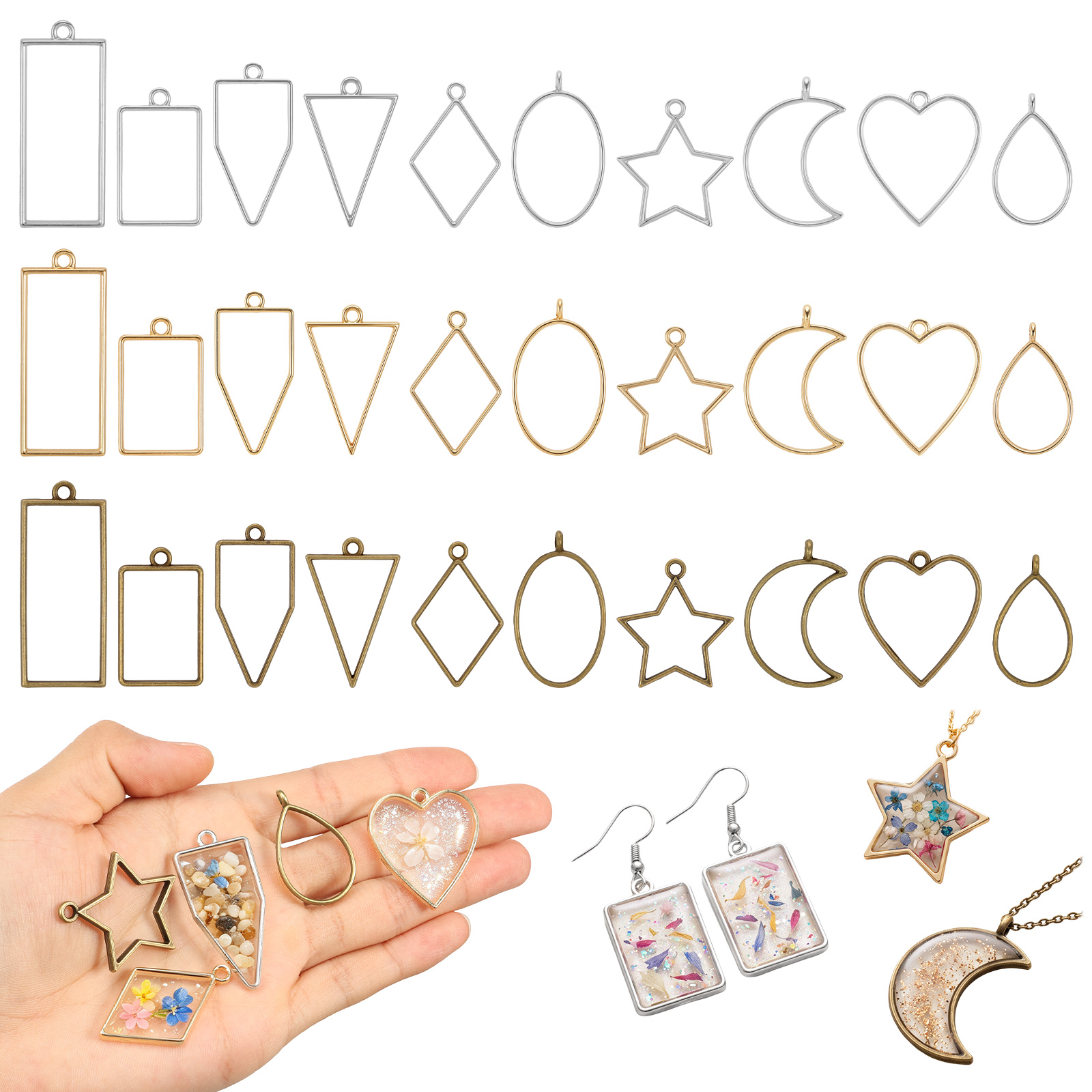 Bezels Pendant Resin - 30 قطعة من الإطارات المجوفة المعدنية