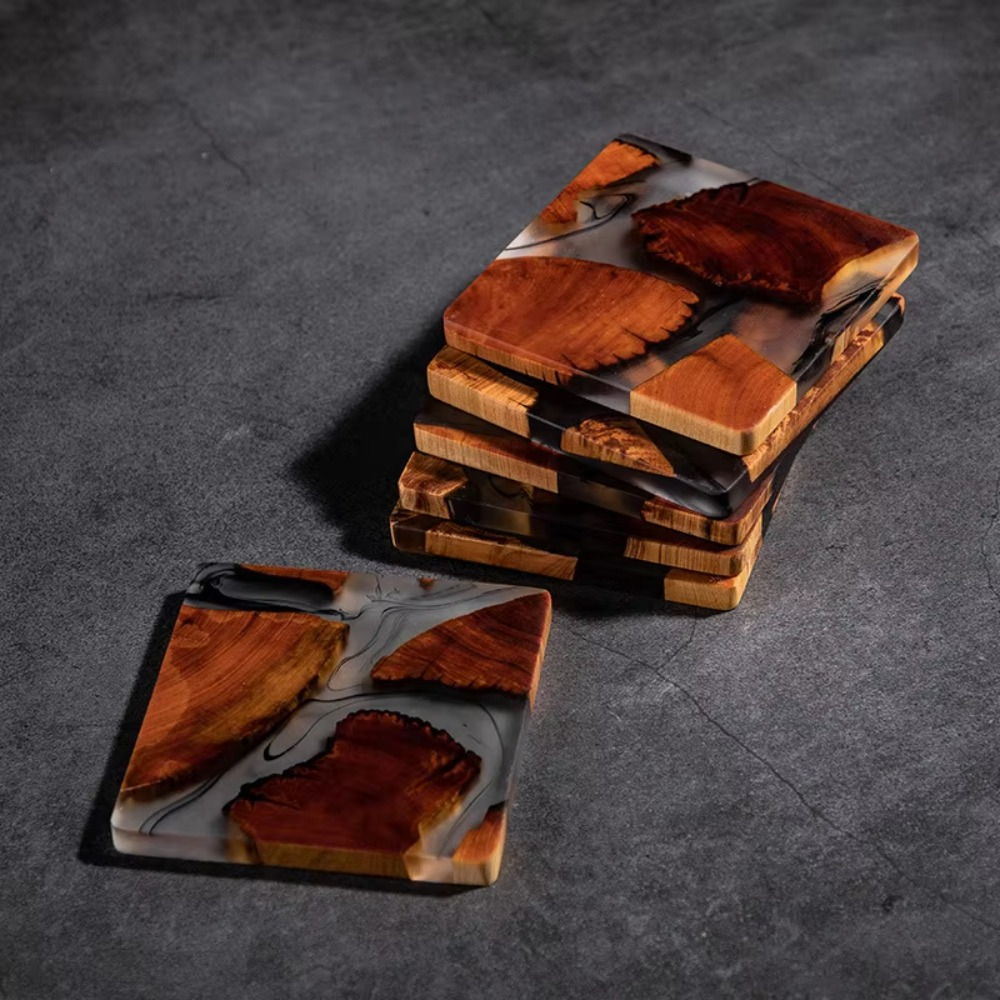 Resin Art Coasters - الوقايات الخشبية الراتنج مربع كوب وسادة