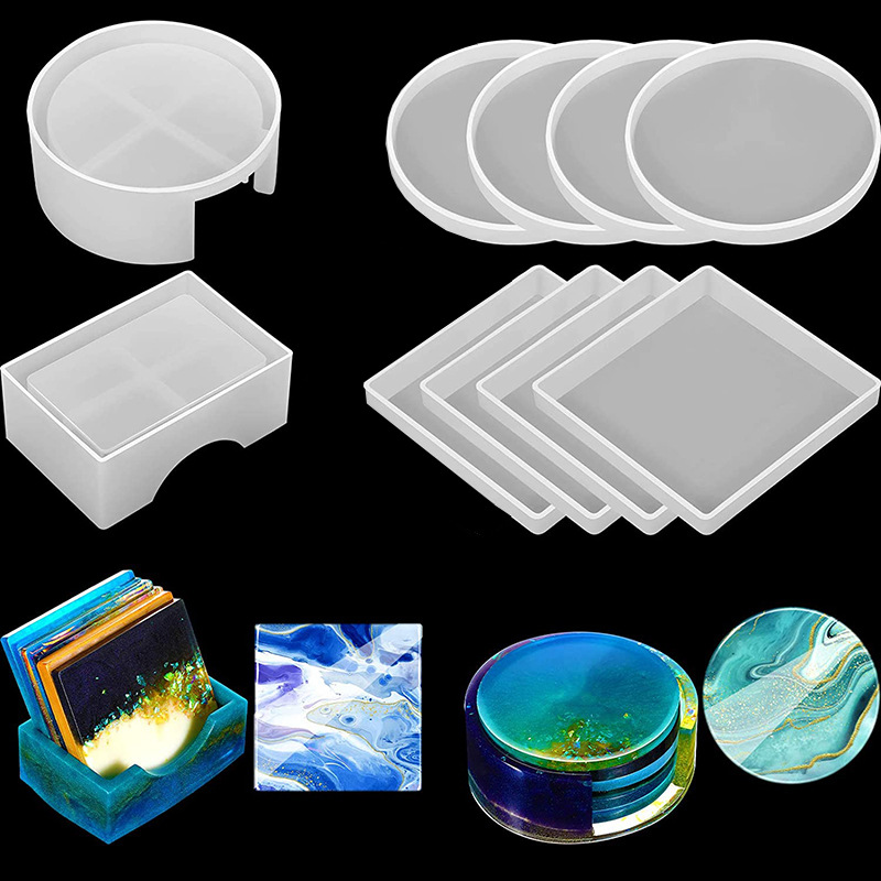 Resin Art Coasters - قالب سيليكون كوستر مستدير ومربعة ،