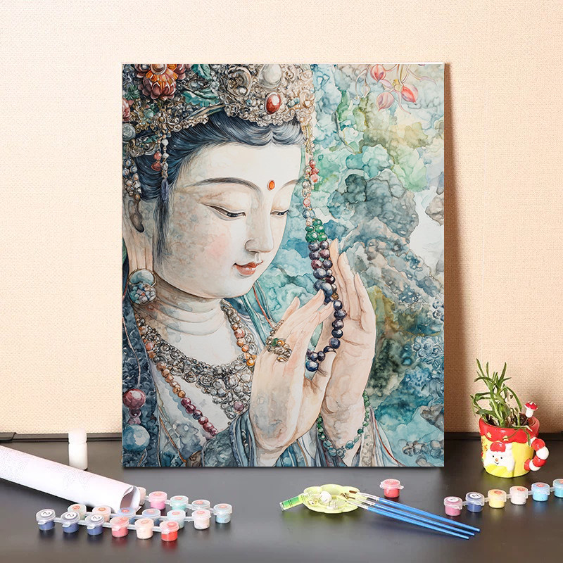 Resin Art On Canvas - لوحة بوذا الدينية بالأرقام للكبار، طقم