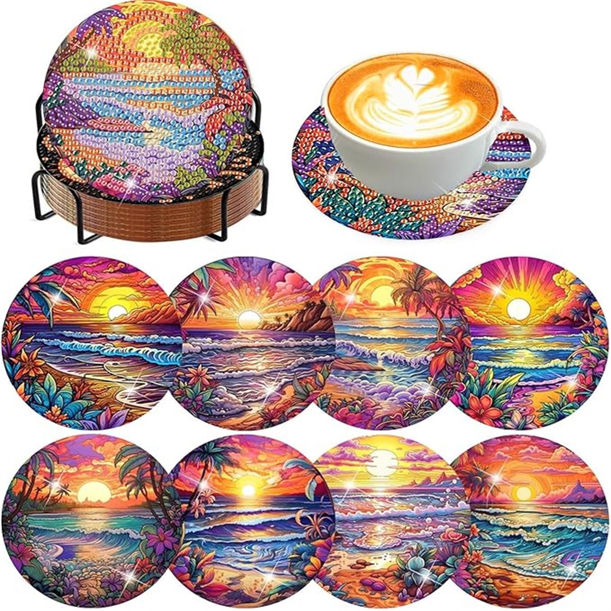 Resin Art Coasters - مجموعة من 8 قطع من حاملات